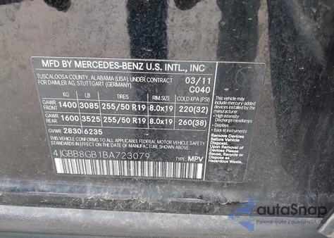 2011 Mercedes-Benz Ml 350 4Matic z USA, uszkodzony, nr VIN 4JGBB8GB1BA723079